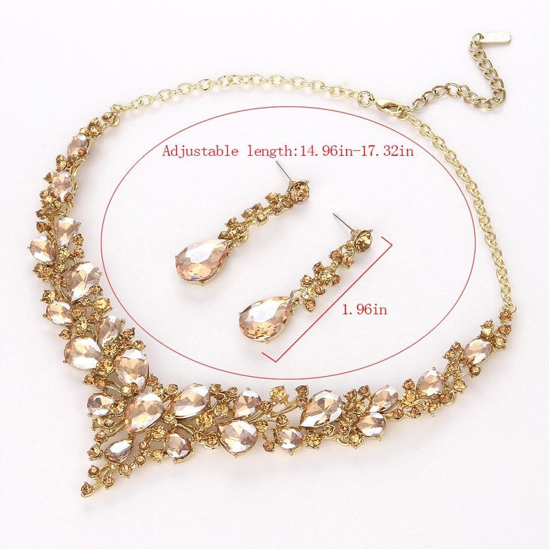 Molie Bridal Austrian Crystal Necklace and Earrings Jewelry Set Gifts fit with Wedding Dress(Champagne) - Image 3